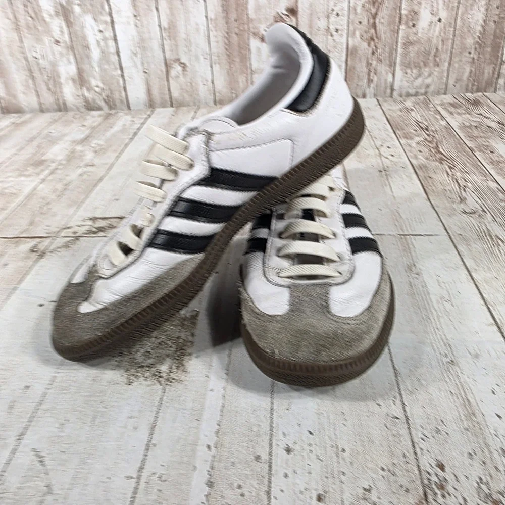 Adidas Samba OG Kids White Black Gum Leather Sneakers Size 1 US 13.5K UK 32 EU